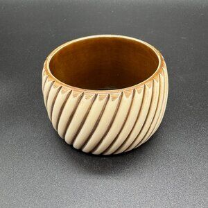 Wide Band Bangle Bracelet Cream and Brown Swirl Stripes Heavy Plastic